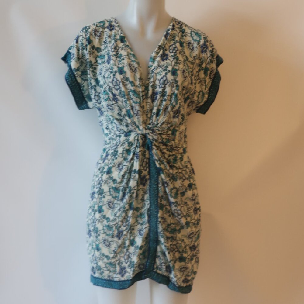NWT Womens Tina Demel "Fiore" Green, Blue Floral Mini Dress M
